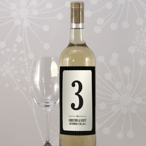 Black Pinstripe Table Number Wine Label Numbers 1-12 Black