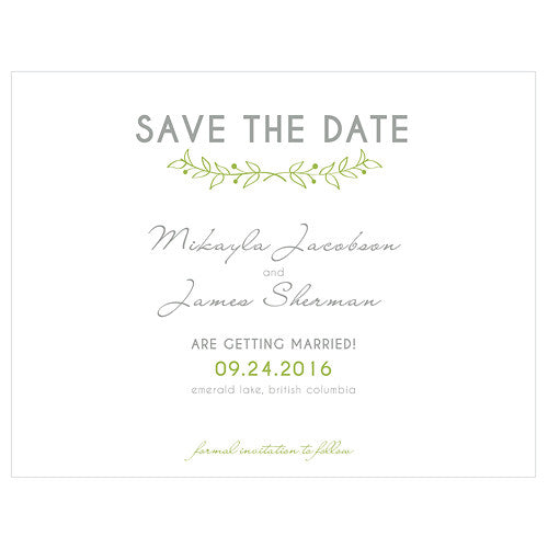 Woodland Pretty Save The Date Card Grass Green