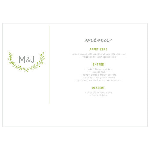 Woodland Pretty Large Menu Card Grass Green