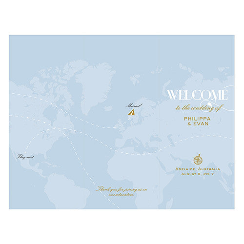 Vintage Travel Map Trifold Program Pastel Blue
