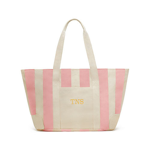Large Striped Canvas Tote Bag - Pink