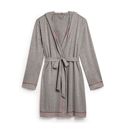 Saturday Hooded Lounge Robe - Gray With Red Stitching Large - X-Large