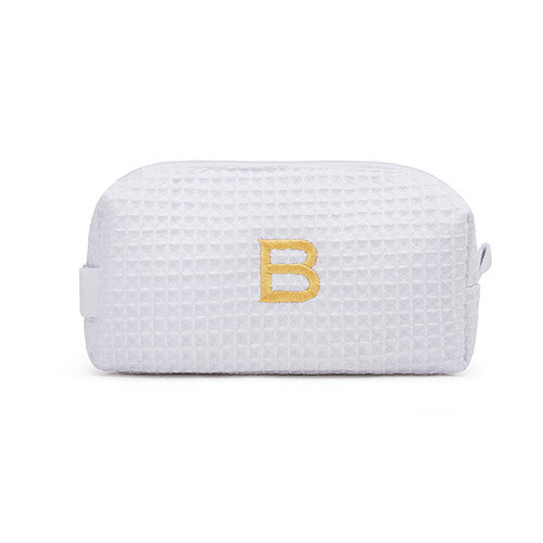 Small Cotton Waffle Cosmetic Bag - White