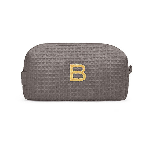 Small Cotton Waffle Cosmetic Bag - Gray