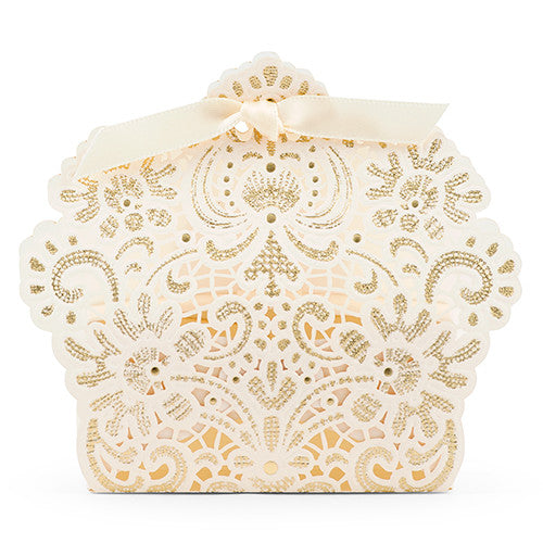 Luscious Foil Lace Favor Box with Ribbon