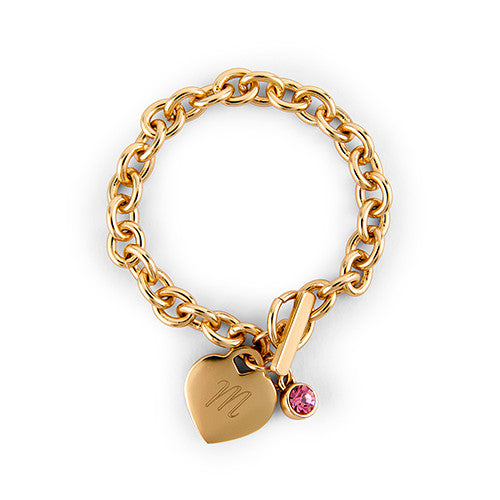 Matte Gold Toggle Charm Bracelet with Gemstone Charm Alexandrite (june)