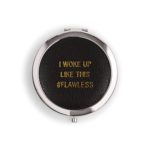 Faux Leather Compact Mirror - #Flawless Emboss Silver Black