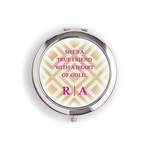 Designer Compact Mirror - Ikat Print Silver Fuchsia