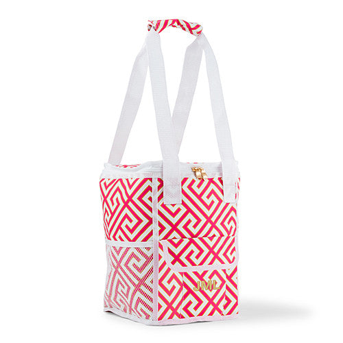 On-The-Go Cooler Bag - Pink & White Greek Key