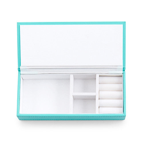 Vegan Leather Jewelry Box - Spa Blue with White