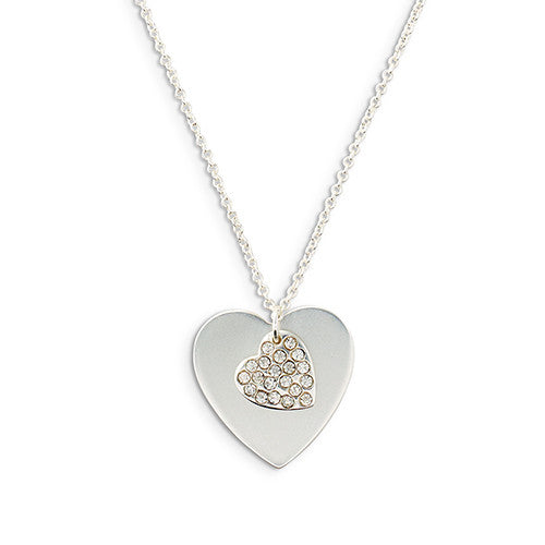 Crystal Double Swing Heart Necklace - Silver