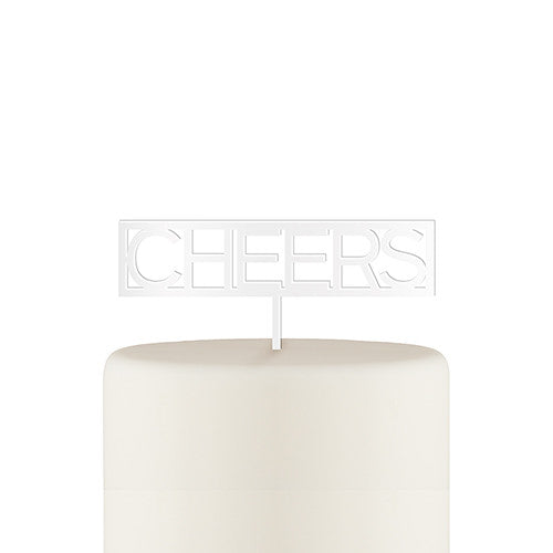 Block Cheers Acrylic Cake Topper - White