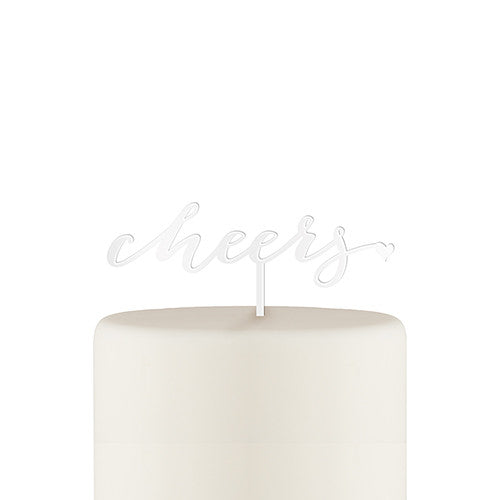 Script Cheers Acrylic Cake Topper - White