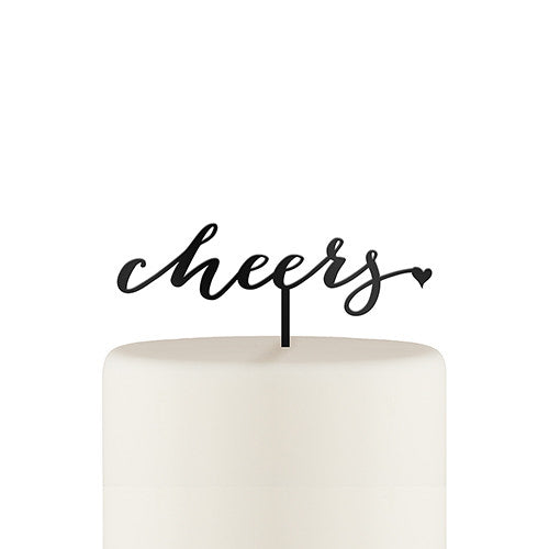 Script Cheers Acrylic Cake Topper - Black