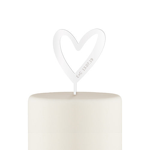 Personalized Mod Heart Acrylic Cake Topper - White