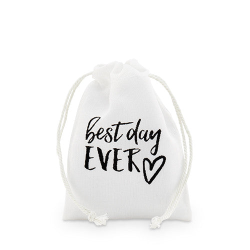 "best day ever" Print Muslin Drawstring Favor Bag - Small