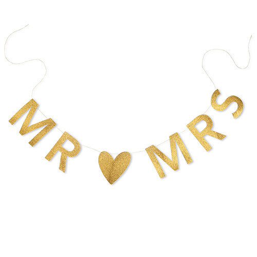 Mr & Mrs Gold Glitter Wedding Banner
