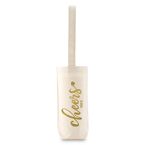 Cheers Personalized Natural Canvas Wine Tote Bag
