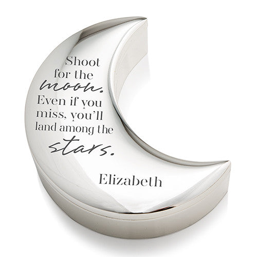 Personalized Silver Half Moon Jewelry Box - Shoot for the Moon Etching