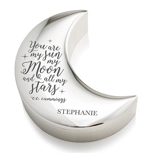 Personalized Silver Half Moon Jewelry Box - My Sun Moon and Stars Etching