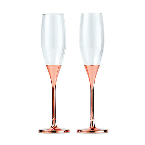 Rose Gold Champagne Glasses with Rhinestone Crystals