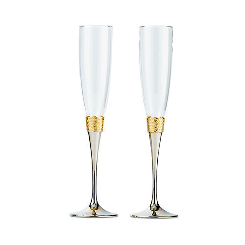 Hammered Gold and Polished Silver Wedding Champagne Glasses