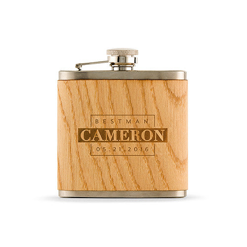 Personalized Best Man Oak Wrapped Hip Flask