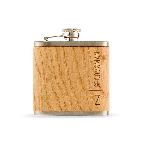 Personalized Wood Flask for Groomsman - Vertical Text