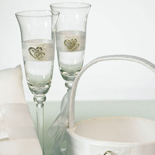 Rhinestone Double Heart Wedding Champagne Glasses