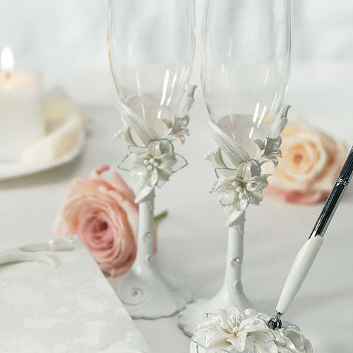 White Tiger Lilies Wedding Champagne Glasses