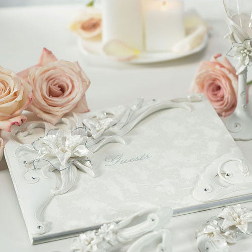 Sculptural White Tiger Lilies Traditional Guest Book