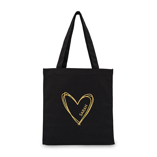 Personalized Heart Black Canvas Tote Bag Tote Bag with Gussets