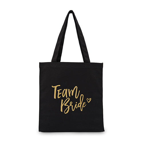 Team Bride Black Canvas Tote Bag Mini Tote with Gussets