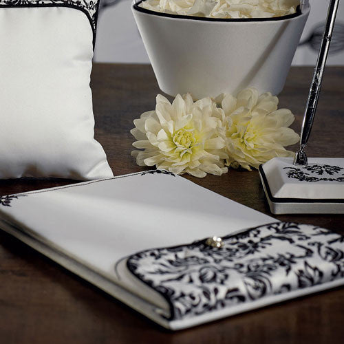 Love Bird Damask in Classic Black and White Guest Book