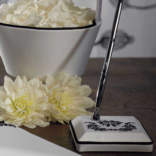 Love Bird Damask in Classic Black and White Pen with Base