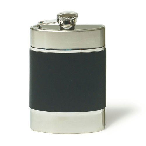 Black Leather and Stainless Steel Hip Flask