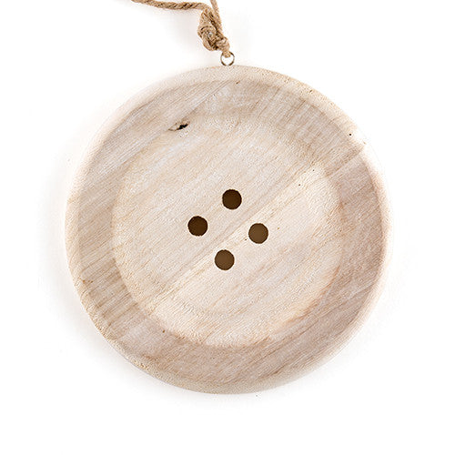 Charming Wooden Button Decoration with Natural Finish - Medium White