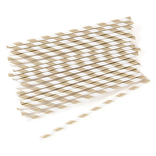 "Sippers" Candy Striped Metallic Print Paper Straws Gold