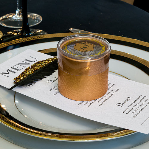 Art Deco Cylinder Boxes With Clear Lid Gold With White Art Deco Print