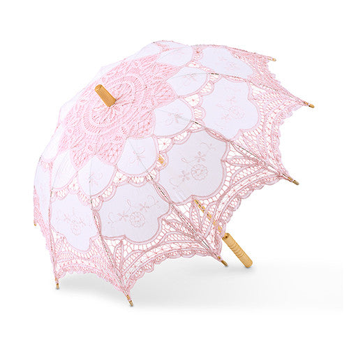 Vintage Pink Battenburg Lace Parasol - Standard