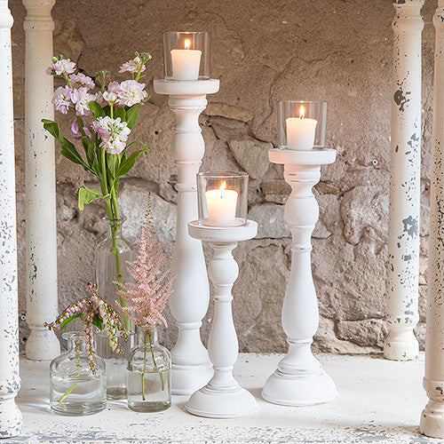 Shabby Chic Spindle Candle Holder Set White