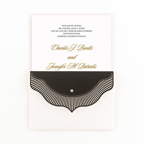 High Style in Black with Crystal Laser Embossed Invitations with Personalization Vintage Gold
