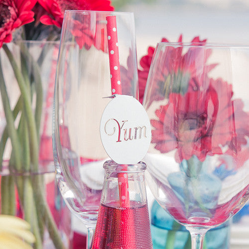 "Sippers" Small White Polka Dot Paper Straws (75) Red