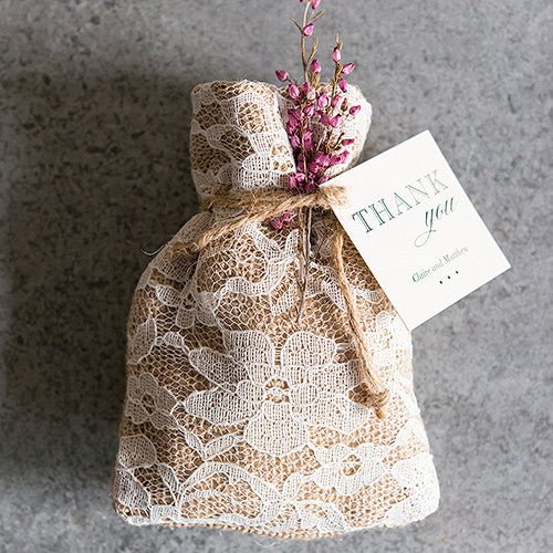 Rustic Chic Burlap and Lace Drawstring Favor Bag