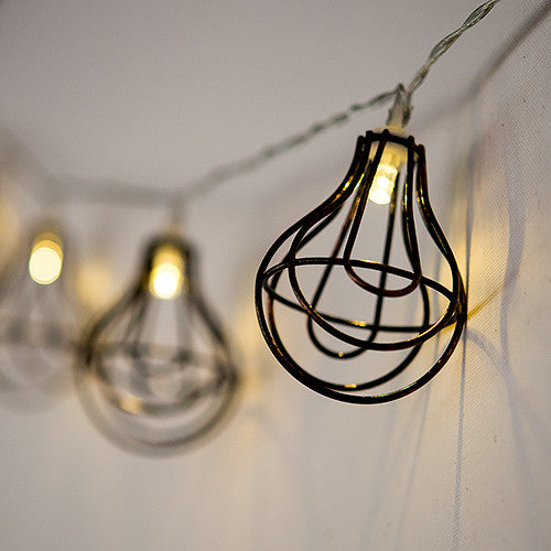 String of Lights with Light Bulb Wire Cage - Battery LED