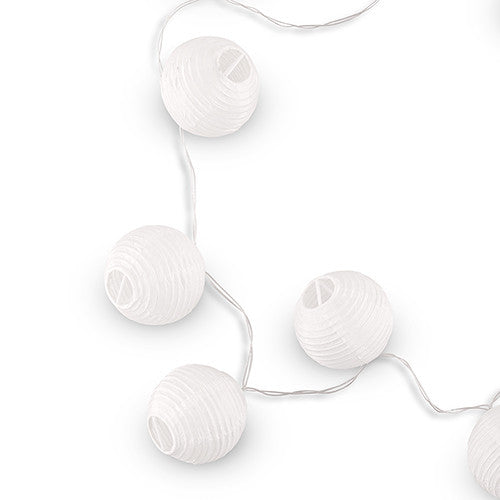 String of Lights with Round White Paper Lanterns - Battery LED
