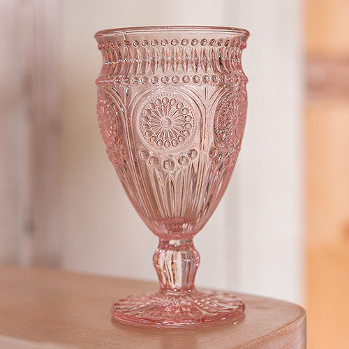 Vintage Style Pressed Glass Goblet Pink