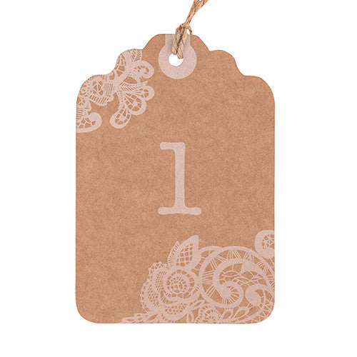 Large Kraft Tag with Vintage Lace White Print Numbers Numbers 25-36