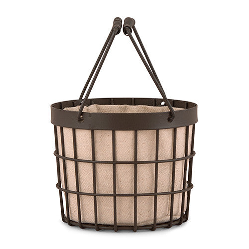 Rustic Wire Flower Basket with Fabric Liner Chocolate Brown