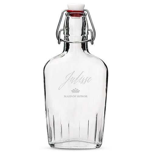 Personalized Clear Glass Hip Flask Crown Etching